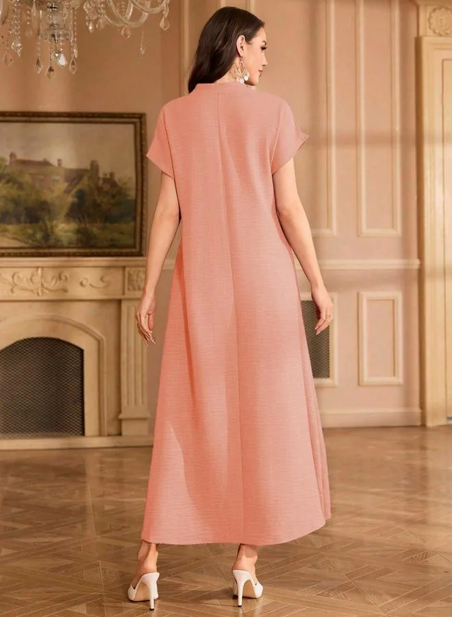 Take Two peach Women Floral Patch Detail Open Collar Maxi Dress for Women | Best Price UAE